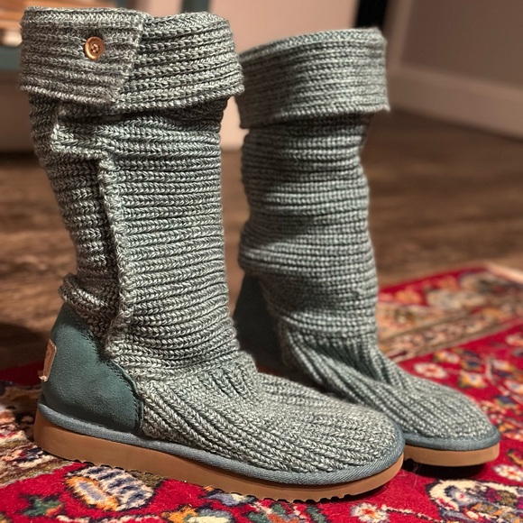 Blue Uggs Warm Booties size 7 Slippers Knit Ugg Winter Boots - Picture 3 of 4